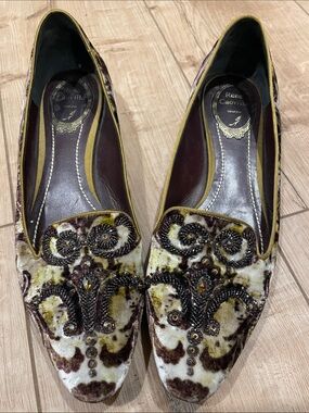 Rene Caovilla Velvet Paisley Beaded Embroidered Pointed Loafers - Size 38